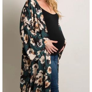 PinkBlush Green Floral Chiffon Long Maternity Kimono